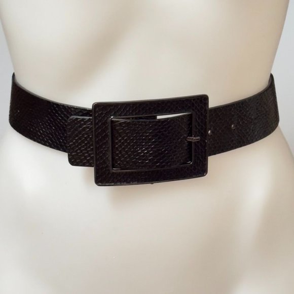 Women’s Belt Glossy Black Snake Embossed PU/Bonded Leather Size M - Picture 1 of 8